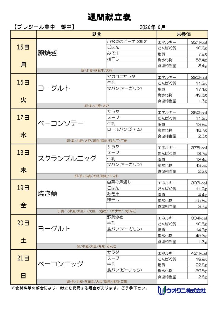 6月15日〜6月22日朝食