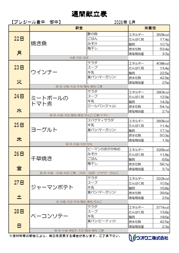 6月22日〜6月28日朝食