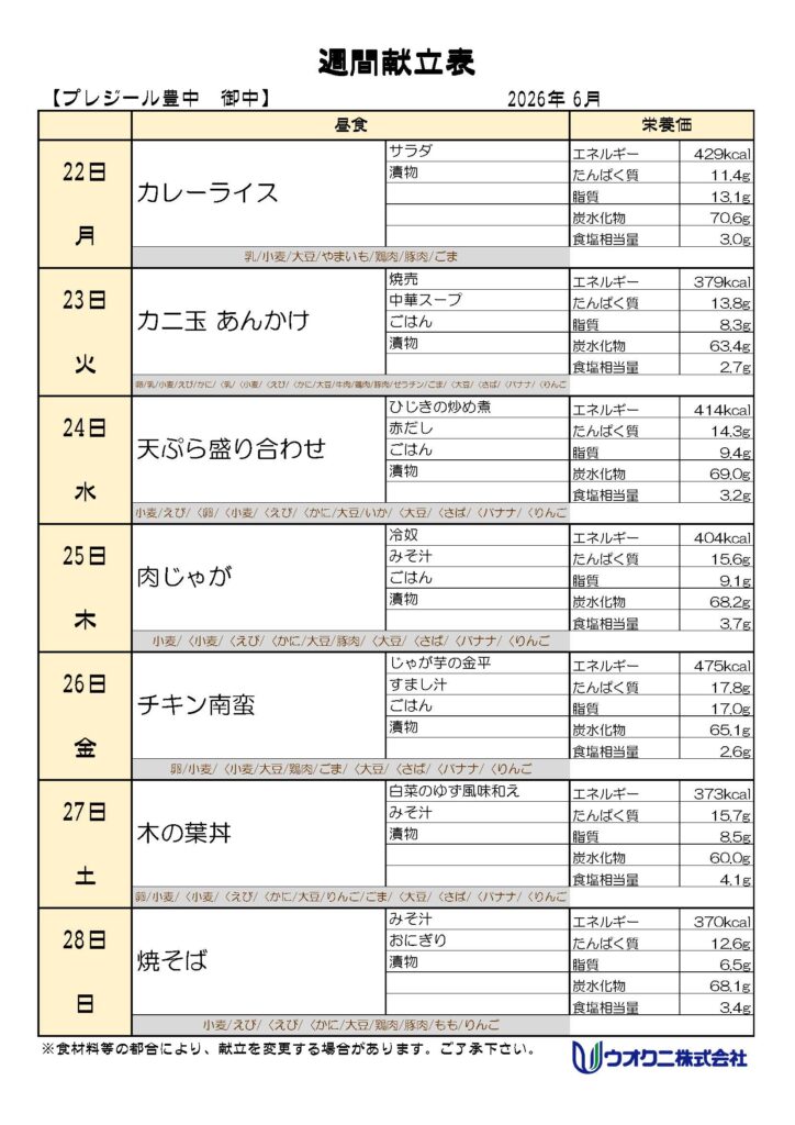 6月22日〜6月28日昼食